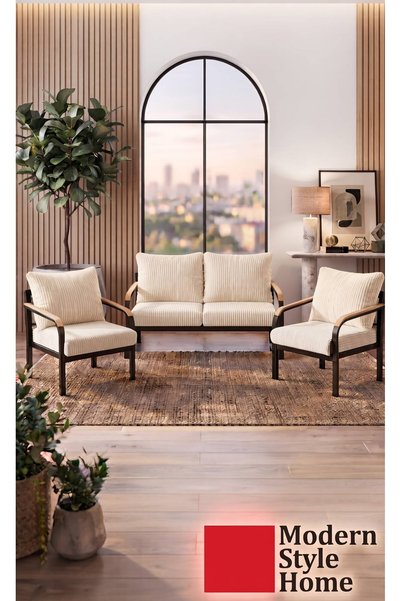 Modern Style Home Lusso Serisi Fitilli Baby Face Kadife Krem Oturma Grubu (1 ...