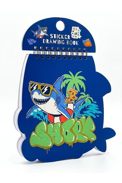 latte Stickered Picture Notebook Small Size Shark Themed Blue