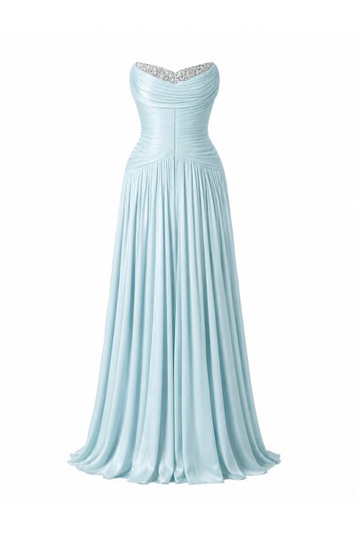 Balbe Fashion Mint Taşlı Straplez Yaka Piliseli Uzun Şifon Elbise