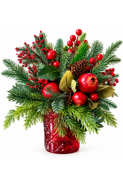 Genel Markalar SÖZ DEKOR Christmas Berry – 8 cm Kırmızı Cam Vazoda Yapay Çam ...