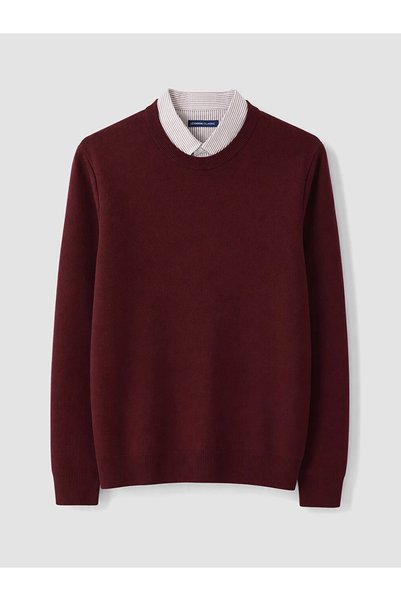 LC Waikiki Burgundy Shirt Collar Men's Knit Sweater
