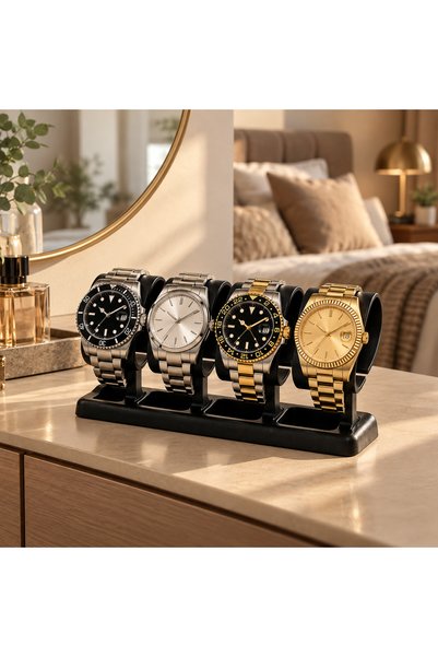 Foverin 4-Tier Watch Stand Black – Wristwatch Organizer, Desktop Watch Displa...