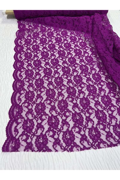 Yiğit Kumaş Purple Corded Lace Fabric - Floral Patterned