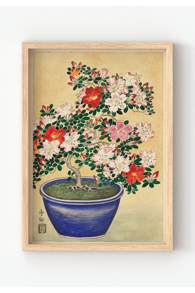 MIOVI WORKS Tablou cu floare de azalee bonsai japonez în ramă de lemn – Poste...