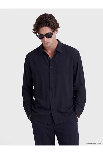 LC Waikiki Navy Blue Relax Fit Dobby Men's Shirt