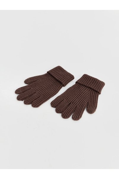 LC Waikiki Brown Ribbed Knitwear Girls' Gloves