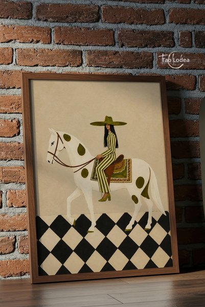 tablodea Vintage ζωγραφική γυναίκας με άλογο TD Western Cowboy Style πλαίσιο ...