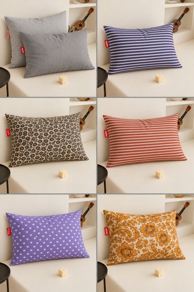 İQON Combed Cotton Pillowcase 7 Pieces |   Red Line |   Purple Sketch |   Mus...