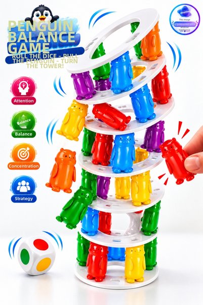 YILDIRIM OYUNCAK Penguin Balance Game – Educational Tower Game with Dice Thro...