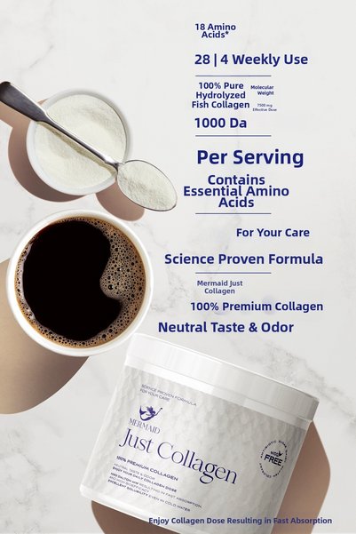 Mermaid Collagen Just 100% Pure Marine Collagen High Bioactivity 7500 Mg Premium Fish Collagen Peptides /4 Weeks
