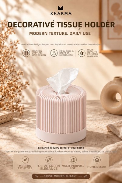 KHAKMA Decorative Cylinder Napkin Holder & Toilet Paper Box - Modern Vertical...
