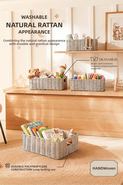 Ocean Home Textile 4-Piece Children's Room Washable Gray Pp Rattan Closet Lau...