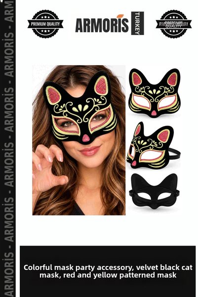 Armoris Masquerade Theme Accessory Colorful Mask Velvet Textured Black Cat Ma...