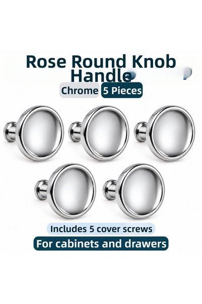 HOBİDABİ Roza Round Button Handle, Chrome, 5 Pieces
