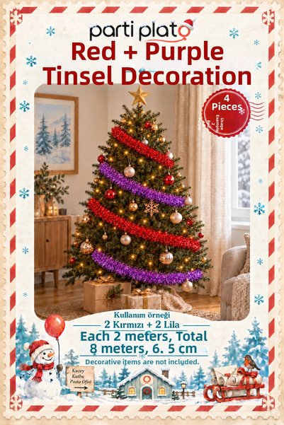 Parti Plato Red and Lilac Glitter Ornament 4 Pieces 2 Meters Total 8 m 6.5 cm...