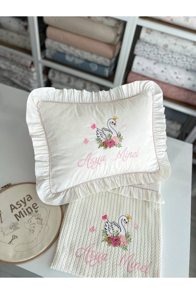 EsimaTasarım 35X45 Pillowcase and 95X115 Pique Embroidered