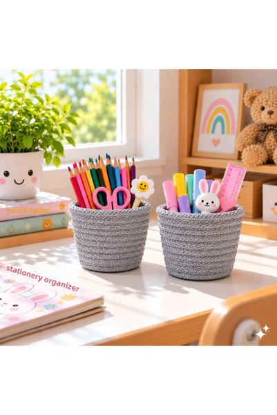 ÖRGÜM Multi-Purpose Mini 2-Piece Basket Wicker Look Decorative Organizer 12X1...