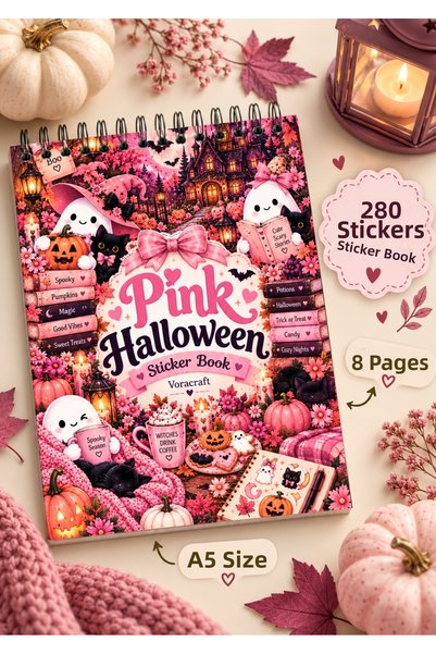VORACRAFT 280 Pieces Halloween Pink Sticker Book 8 Sheets A5, Agenda Journal ...