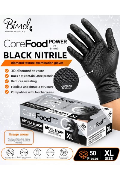 GENELOEM Corefood Nitrile Black Gloves Extra Thick XL Size Power 3D Diamond T...