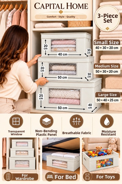 Capital Home منظم متعدد الأغراض + صندوق تخزين مع نافذة شفافة + غطاء، مجموعة م...