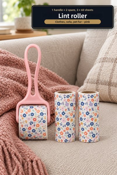 viracasa 3-Piece Lint Roller Set with Handle + 2 Refills of 180 Sheets Adhesi...