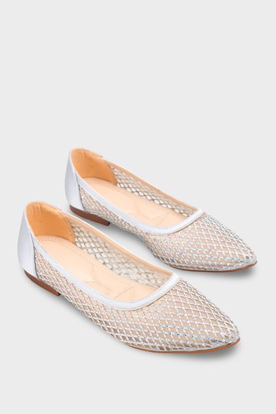 Capone Outfitters Kathlene Pointed Toe Stoned Mesh Women's Wedding Ballerinas