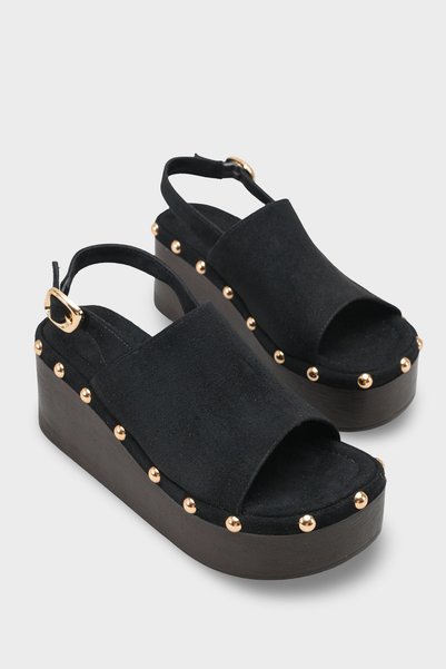Capone Outfitters Alyce Suede Troc Detailed Wedge Heel Daily Women's Slippers