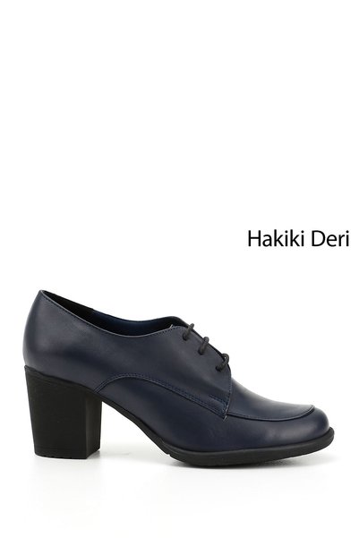 GÖNDERİ(R) Navy Blue Antique Gön Genuine Leather Round Toe Thick Heeled Rubbe...