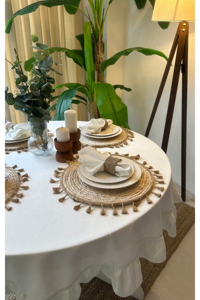 Decamor home مجموعة من 6 قطع من القش المستديرة ذات الشرابة الأمريكية