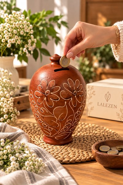 LALEZEN Desenli Çömlek Kumbara 30 cm