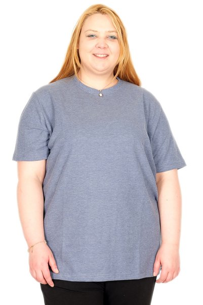 ModeXL تي شيرت نسائي مقاس كبير من Mode XL ذو ملمس الوافل 20033 INDIGO
