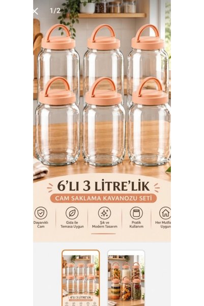 Hopeland 6-Piece 3 Liter Large Glass Storage Jars – Container for Storing Food, Legumes, and Dry Foods – Premium Lid