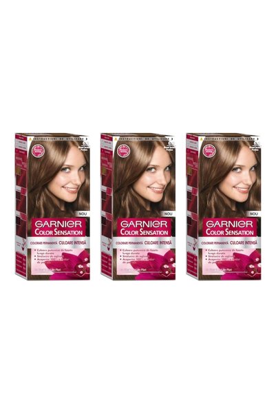 Garnier Pachet de 3 vopsele de păr Color Sensation 6.0 Blond Închis