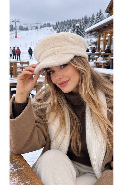 FELLMENS Beige Soft Textured Plush Cap Women's Hat