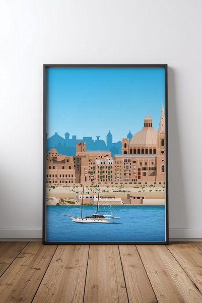 KEYFHOME Valletta Travel Print Cadru negru MDF Tablou Poster Living Decor de ...