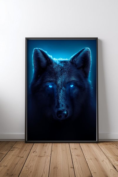 KEYFHOME Η αφίσα ζωγραφικής με μαύρο πλαίσιο από MDF The Wolf, δώρο διακόσμησ...