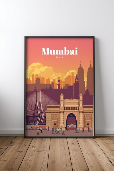 KEYFHOME Poster de pictură MDF cu ramă neagră „Călătorie la Mumbai”, decor de...