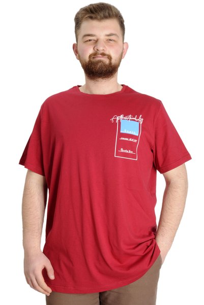 ModeXL Mode XL Velika Veličina Muška T-shirt ESTABLISHMENT 23139 Bordo Crvena