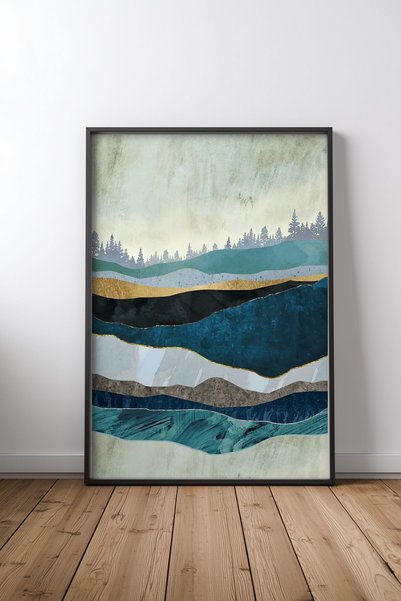 KEYFHOME Εκτύπωση αφίσας σε MDF με μαύρο πλαίσιο Turquoise Hills, Δώρο διακόσ...