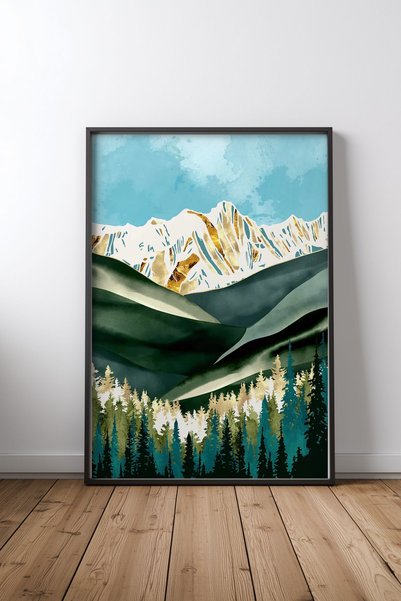 KEYFHOME Sage Vista Tablou MDF cu ramă neagră Poster pentru decor de perete p...