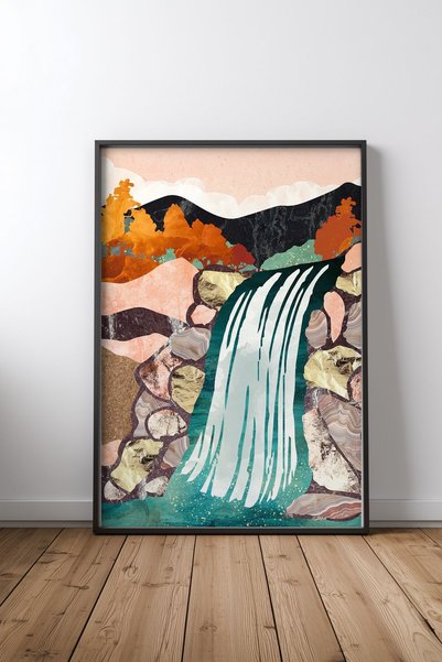 KEYFHOME Autumn Falls Tablou MDF cu ramă neagră Poster Cadou pentru decorarea...