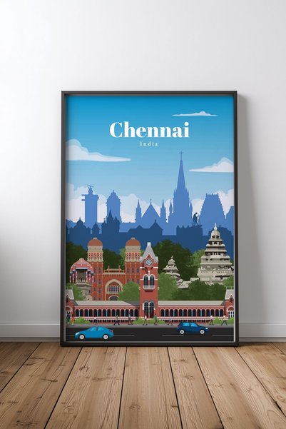 KEYFHOME Poster de pictură MDF cu ramă neagră, tematică Călătorie la Chennai,...
