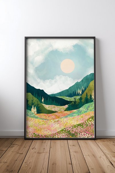 KEYFHOME Spring Flower Vista Μαύρο Πλαίσιο MDF Πίνακας Αφίσα Σαλόνι Διακόσμησ...