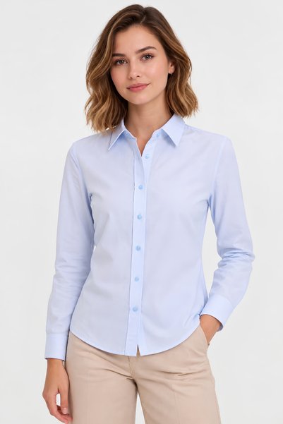 Vellagio Kadın Açık Mavi Slim Fit Dar Kalıp Vücuda Oturan Uzun Kollu Pamuklu ...