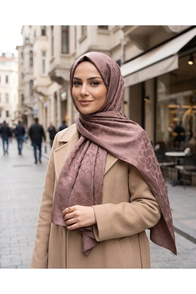 Nukra Pamuk Jakarlı Şal Halka Desen Kadın Tesettür Başörtüsü 70x190 cm