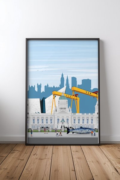 KEYFHOME Belfast Travel Print Μαύρο Πλαίσιο MDF Πίνακας Αφίσα Σαλόνι Διακόσμη...