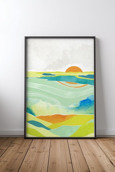 KEYFHOME Poster de pictură pe MDF cu cadru negru Moss Hills, cadou pentru dec...