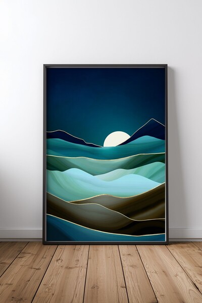 KEYFHOME Moonlit Vista Μαύρο Πλαίσιο MDF Πίνακας Αφίσα Διακόσμηση Τοίχου Σαλο...