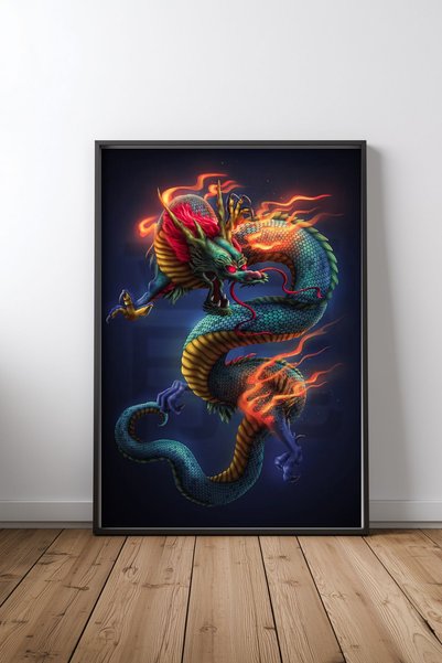 KEYFHOME Ancient Dragon Black Framed Mdf Painting Poster Living Room Wall Dec...