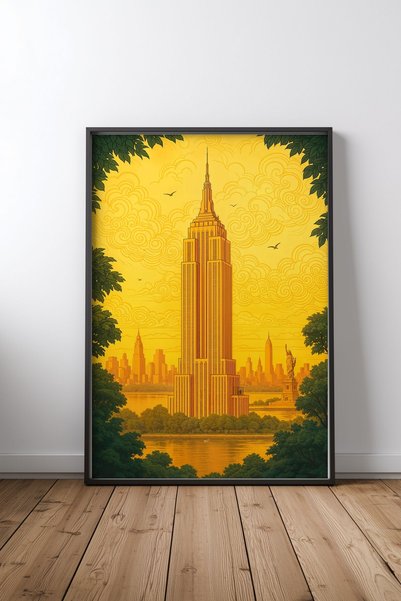 KEYFHOME Empire State Building at Dawn Μαύρο Πλαίσιο MDF Πίνακας Αφίσα Διακόσ...